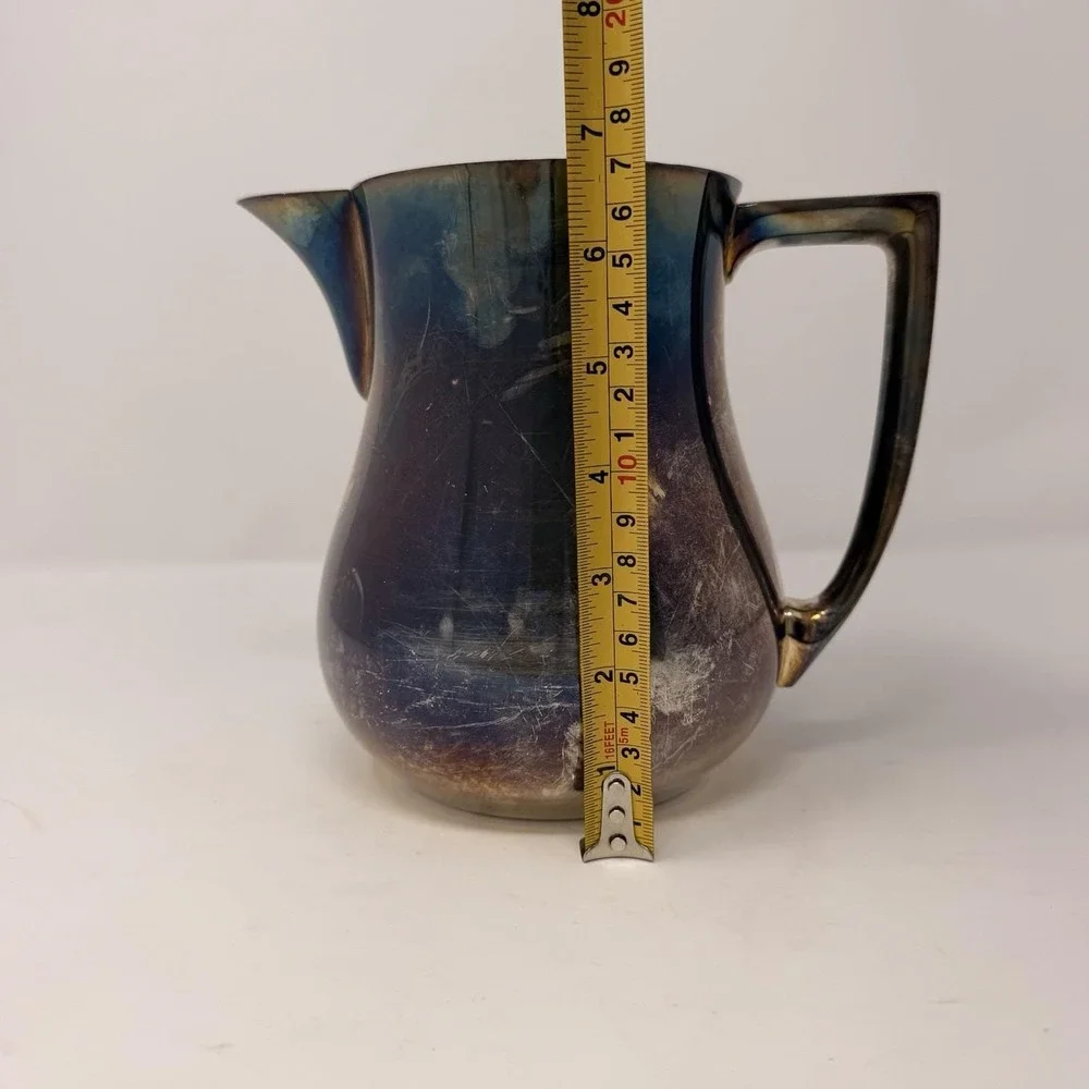 Towle Silverplate Water Pitcher Mid-Century Modern Angular Handle 8